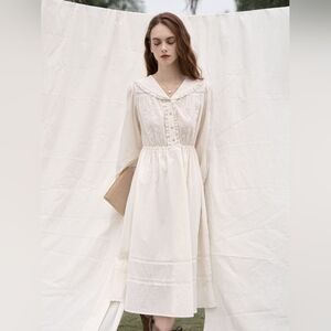 Simple Retro "Kaylani" Cotton White M dress